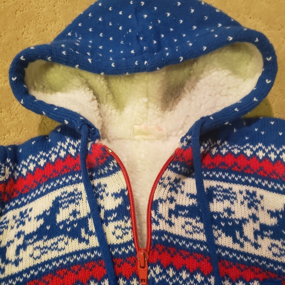 Vintage Fingerhut Fashions 1980's Kids Reindeer Sweater Coat - Picture 2 of 5